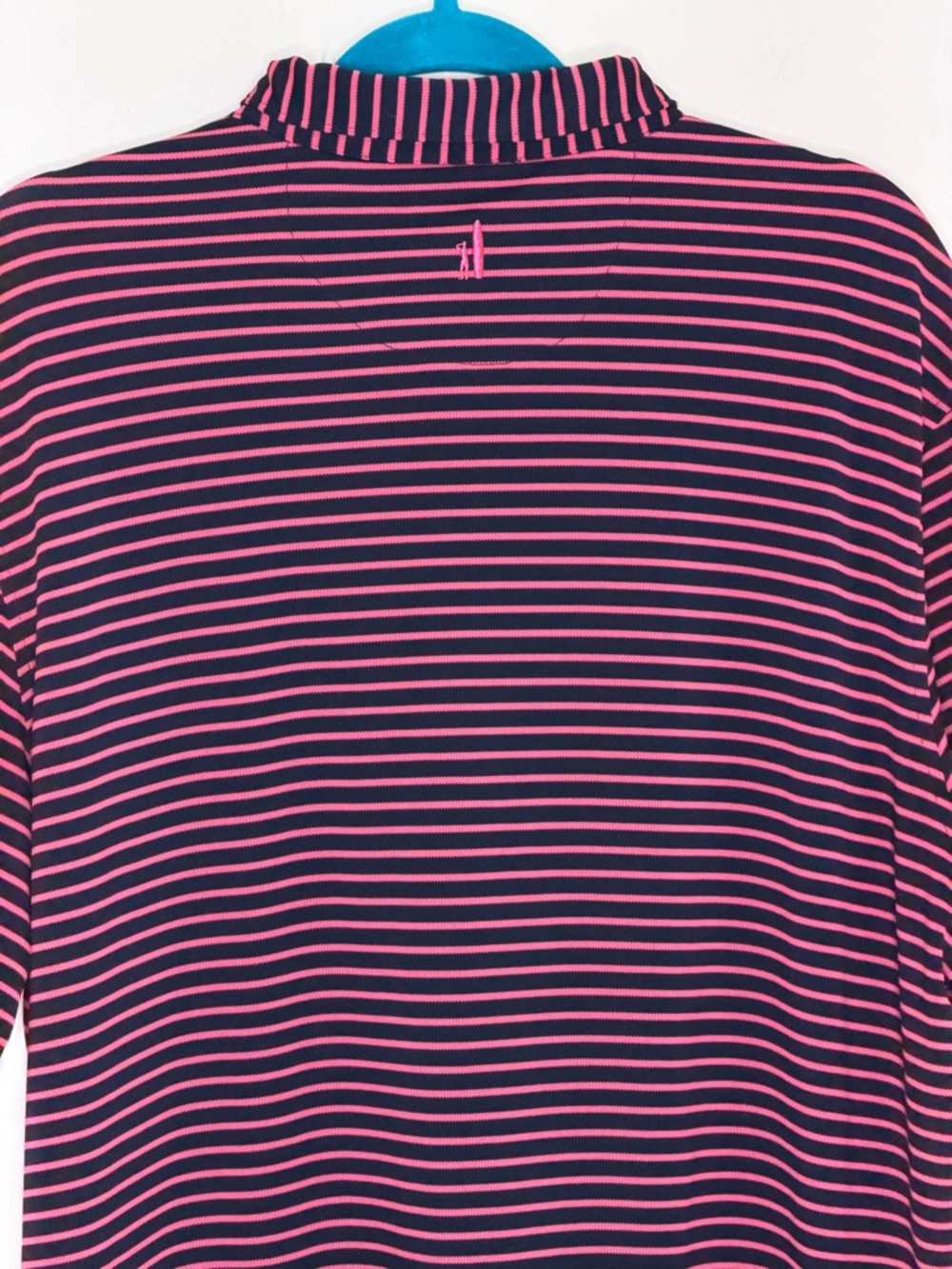 Johnnie O Mens Polo Golf Shirt Top Surf Mesh Knit Stripe Pink Blue XL - Picture 3 of 5